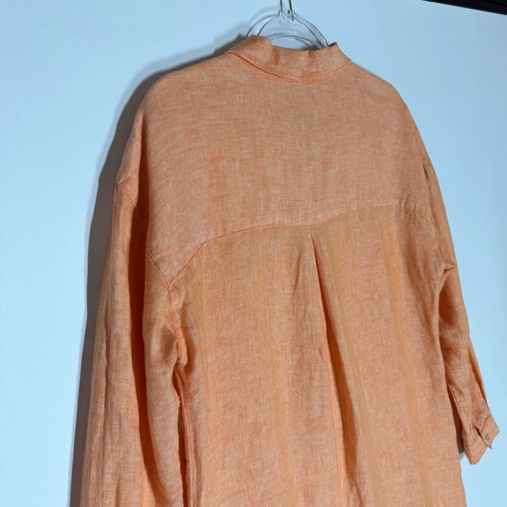 Jones New York Jones & Co 100% Linen Tunic Shirt Dress Orange Apricot Medium - Picture 8 of 14